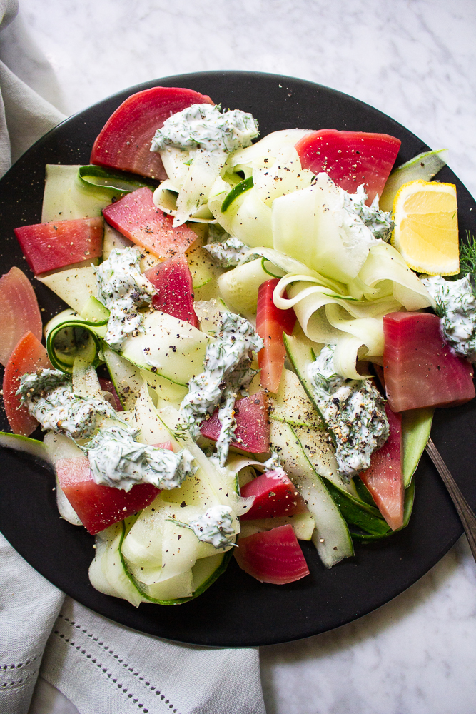 summer cucumber salad with herbed yogurt
