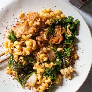 quick kimchi noodles and greens